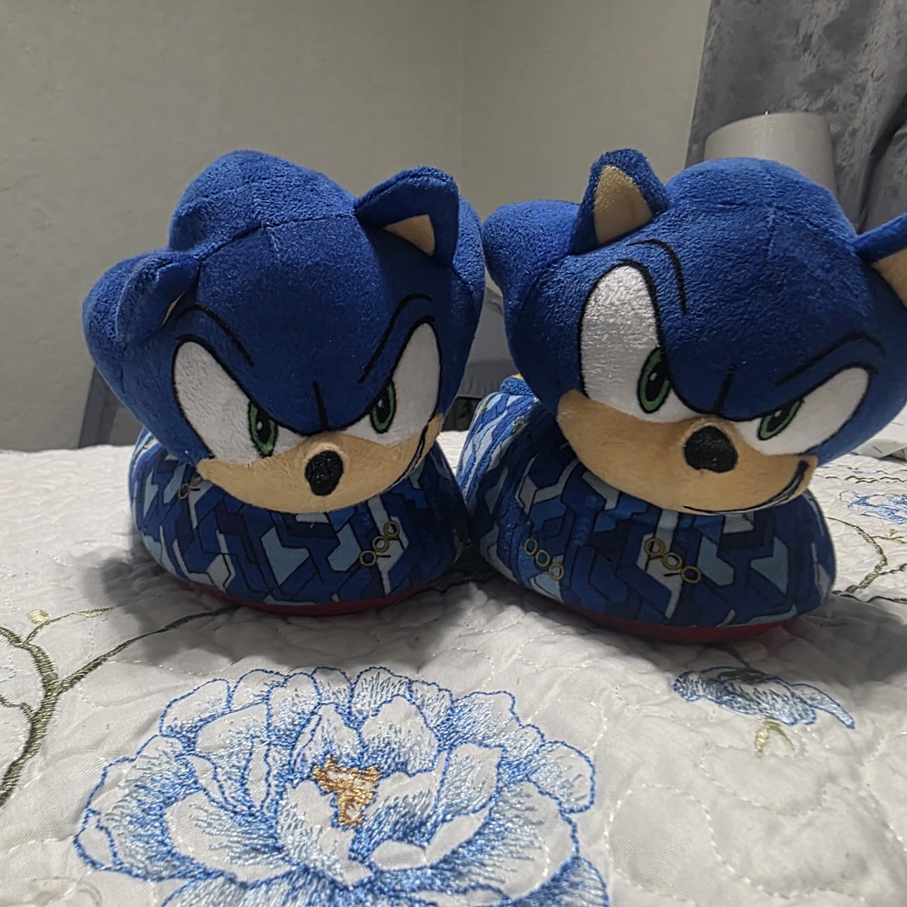 Blue Sonic the Hedgehog Plush Slippers